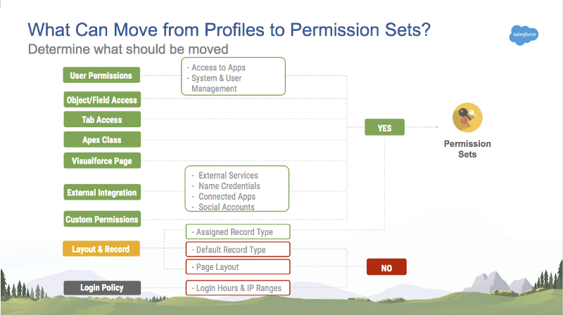 What can move from Profiles to Permission Sets ? Determinate what should be moved.
