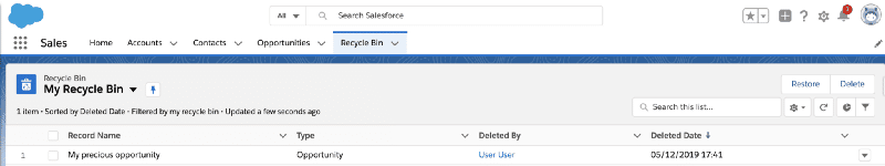 Recycle Bin in Lightning Experience