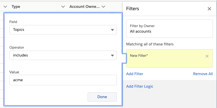 filter feature in Salesforce