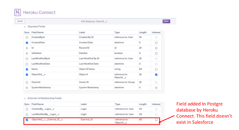 Heroku Connect : Edit Mapping of Object B