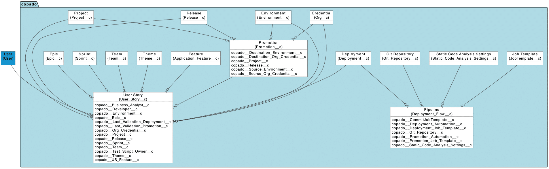 Partie du modèle de données Copado